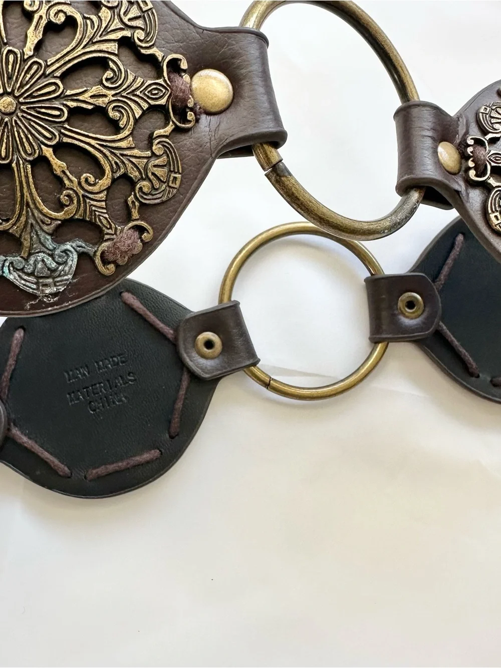 Brown/ bronze leather concho medallion belt, size M/L